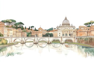 Naklejka premium Architecture watercolor landmarks bridge.