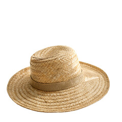 A classic wide brim summer straw hat isolated on a transparent background png