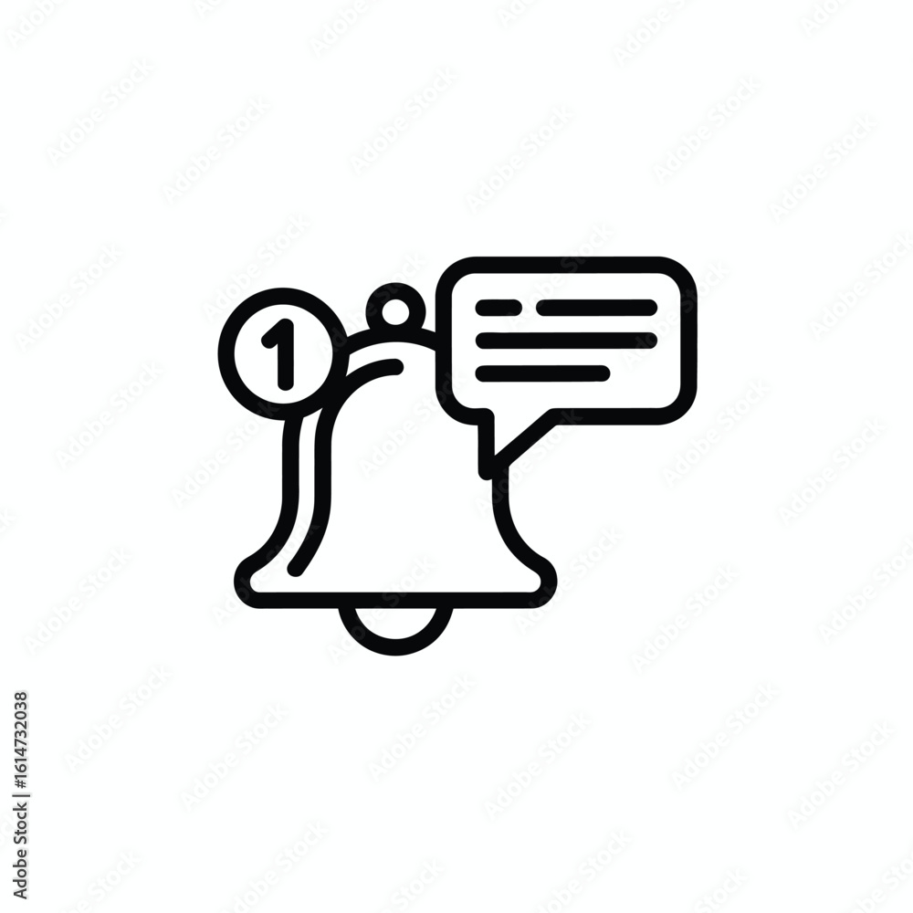 Poster notification bell with message bubble and number one icon