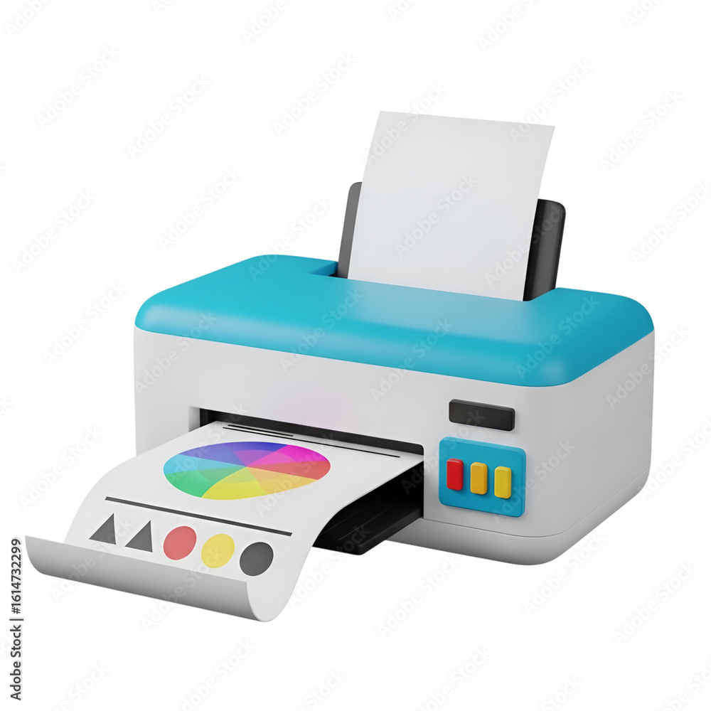 Poster 3d icon of a 3d rendering of a modern inkjet printer isolated on transparent background printing a c