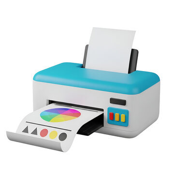 3d icon of a 3d rendering of a modern inkjet printer isolated on transparent background printing a colorful design document