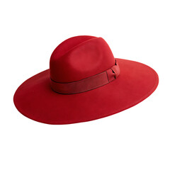 An elegant wide brimmed red sun hat isolated on a transparent background png