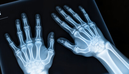 X-ray of arthritic elderly hands, medical examination clarity