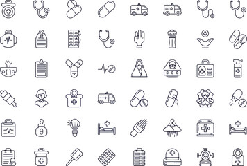 Collection of Minimalist Line Icons: Medical, Healthcare, and Pharmacy Symbols