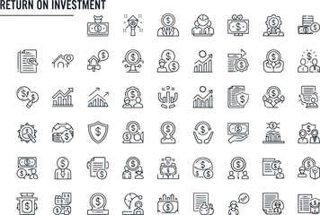 Modern Line Icons: Return on Investment, Financial Growth, Business Success, Strategic Planning, Wealth Management