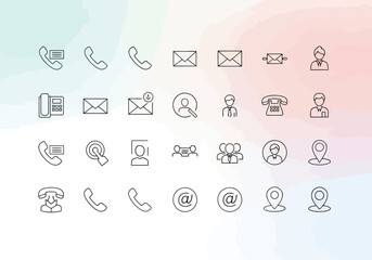 Modern Minimalist Contact Us Icons: Phone, Email, Location, and People Symbols for Website and App Design.