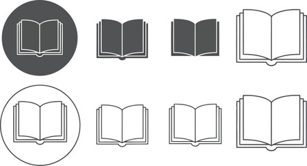 Open Book Icons:  Simple Line Art and Filled Graphic Set for Education, Reading, and Knowledge Concepts.