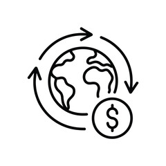 Global Economy Icon with Arrows and Dollar Sign Line Art