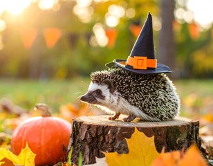 Hedgehog in Halloween hat