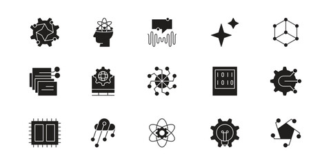 Artificial intelligence icon set, future technology for automation, assistance, prediction, suggestion and data processing deep learning
