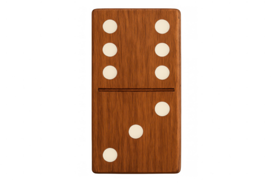 Wooden domino tile showing three and six on transparent background - Powered by Adobe