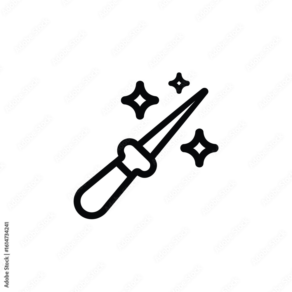 Poster magic wand with sparkles simple outline icon on white background