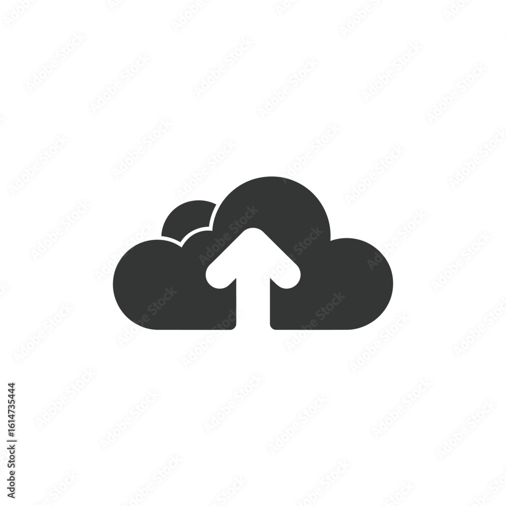 Poster cloud upload icon with arrow pointing up for data transfer