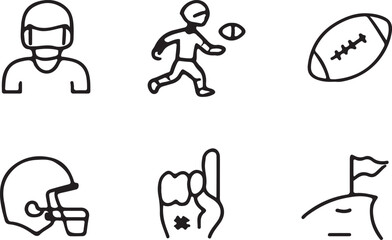 American Football Icon Set for Sports Related Designs and Creative Projects Outline Style Vector Illustration