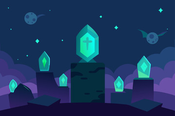 Naklejka premium glowing runes floating above tombstones mystic