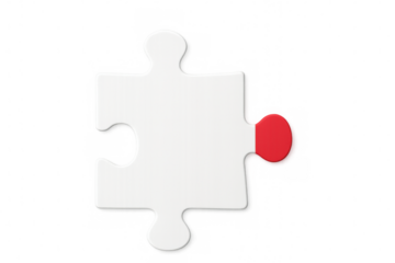 White jigsaw puzzle piece with red insert on transparent background