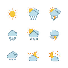 Collection of Weather Forecast Icons Representing Diverse Atmospheric Conditions