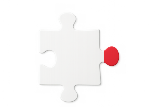 White jigsaw puzzle piece with red insert on transparent background