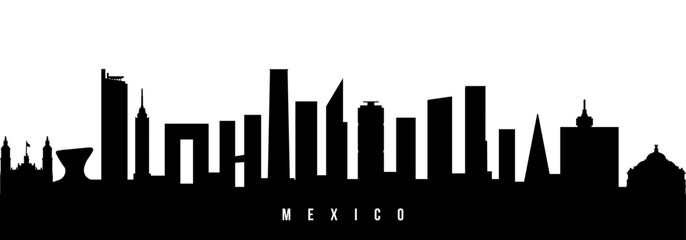 Vector silhouette illustration of Mexico City urban skyline. Modern minimalist cityscape graphic, perfect for travel, banners or backgrounds.