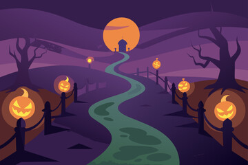 graveyard pathway crooked fence spooky halloween night
