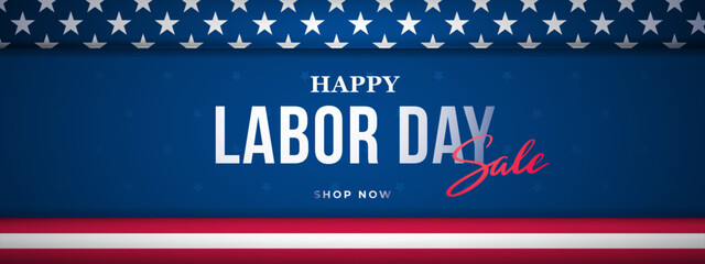 Happy Labor Day sale banner featuring patriotic colors and festive design