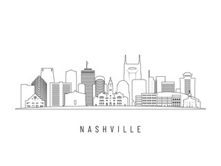 Detailed Nashville skyline vector illustration. Nashville buildings in line art style, perfect for modern designs.