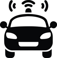 Obraz premium Black Silhouette Icon of Autonomous Vehicle With Wireless Connectivity Symbols Displayed on Top
