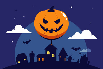 Fototapeta premium giant jack o lantern balloon floating spooky night