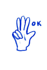 Crayon Style OK Hand Gesture Drawing with Text on Transparent Background