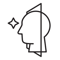 Artificial intelligence head icon, future technology for automation, assistance, prediction, suggestion, virtual reality, data processing deep learning and training. Smart briliant VR tech