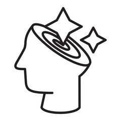 Artificial intelligence head icon, future technology for automation, assistance, prediction, suggestion, data processing deep learning and training. Smart briliant brain thinker