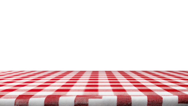 Red and white checkered tablecloth over black background