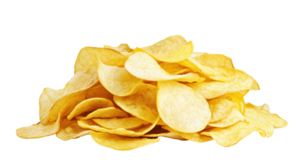Crispy Golden Potato Chips Arranged in a Pile on a Transparent Background
