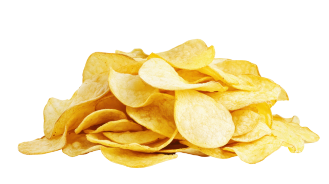 Crispy Golden Potato Chips Arranged in a Pile on a Transparent Background