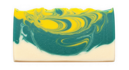Handmade soap bar with yellow and green swirls isolated on transparent background