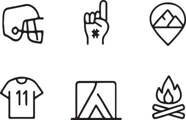Set of vector sport and outdoor icons representing sports team support camping and the love for the outdoors