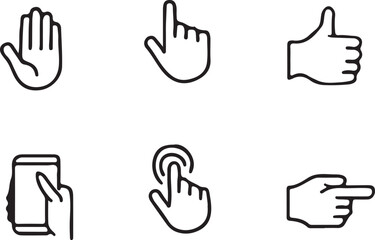 Set of vector hand icons with finger pointing and gesturing communication design for website applications and presentations in simple line art