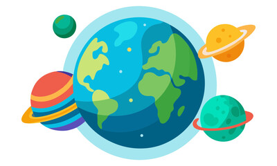 Colorful planets and earth in outer space