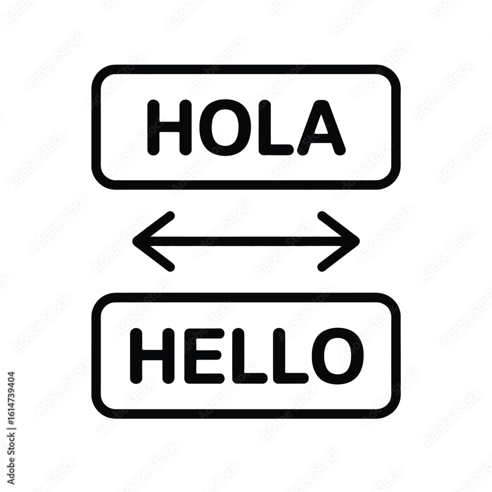 Poster translation icon showing hola and hello with arrows in between