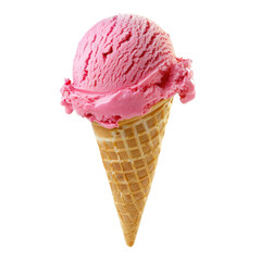 Pink ice cream scoop in a waffle cone
