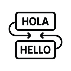Translation Icon Showing Hola and Hello with Arrows and Rounded Boxes © tarek