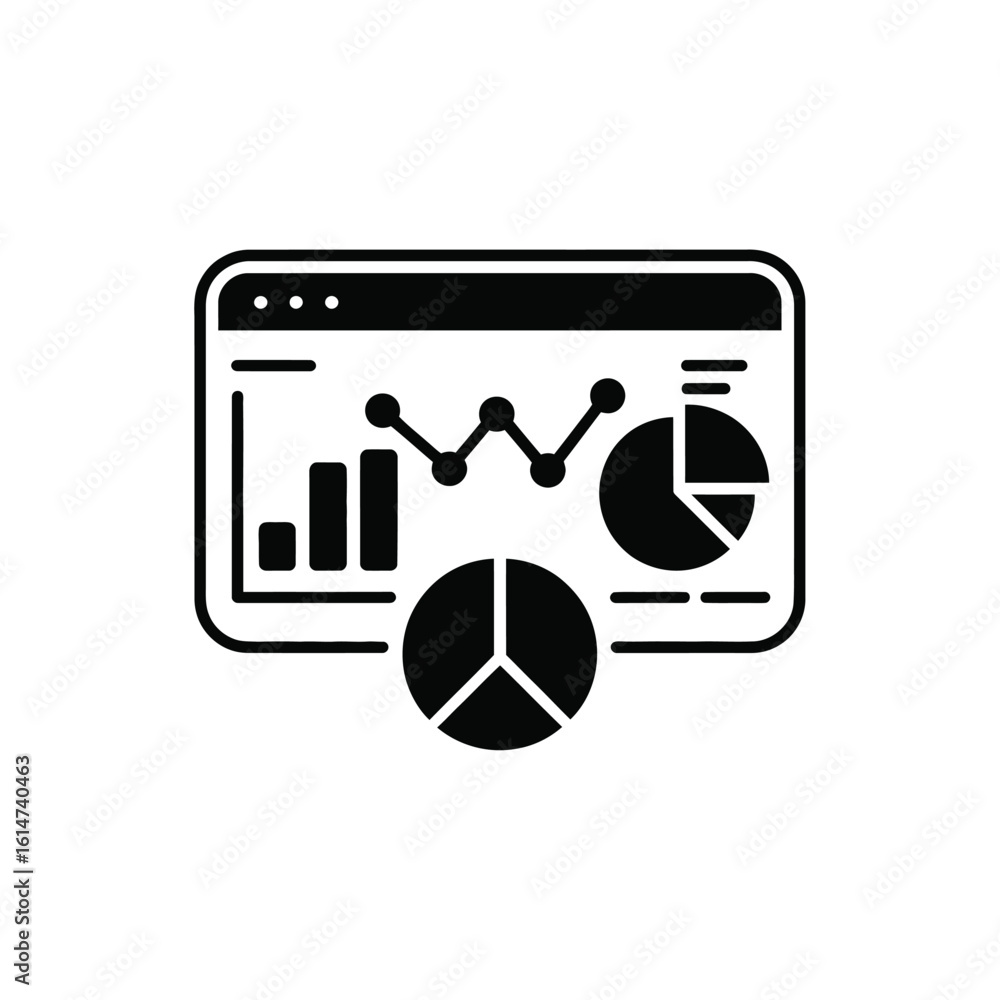 Aufkleber data analysis dashboard with charts and graphs in black silhouette