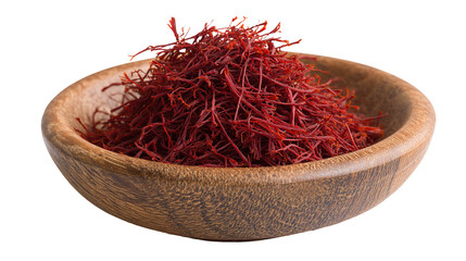 Fototapeta premium saffron thread in the wooden plate, isolated on the white background.