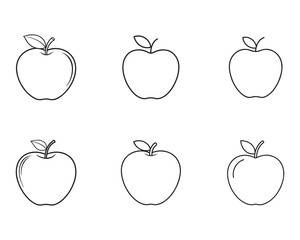 Six Apple Outlines in a Simple Arrangement Perfect for Coloring Books or Educational Resources and Design Projects
