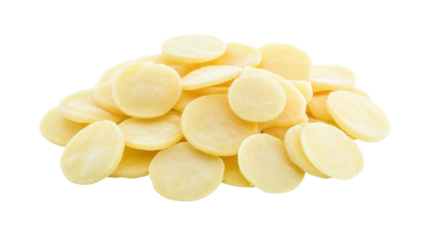 Smooth Round White Chocolate Chips Piled on Transparent Background