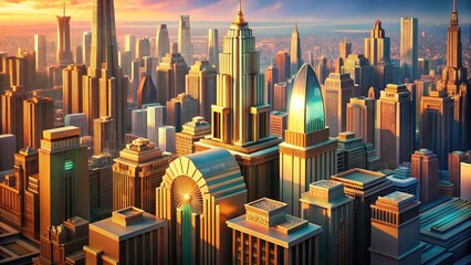 Obraz premium Art Deco Aerial Photography: Elegant Cityscapes, Geometric Architecture, Luxury Buildings, Vintage Aerial View