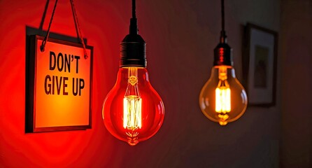 Inspirational Wall Decor with Bulbs and Don't Give Up Sign