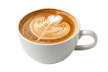 White cup of coffee with heart latte art  PNG Image