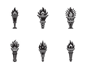 Variety of Black and White Torch Designs Symbolizing Leadership Inspiration and Pursuit of Excellence Perfect for Graphic Design Projects