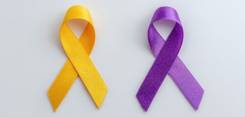 Two awareness ribbons, yellow and purple